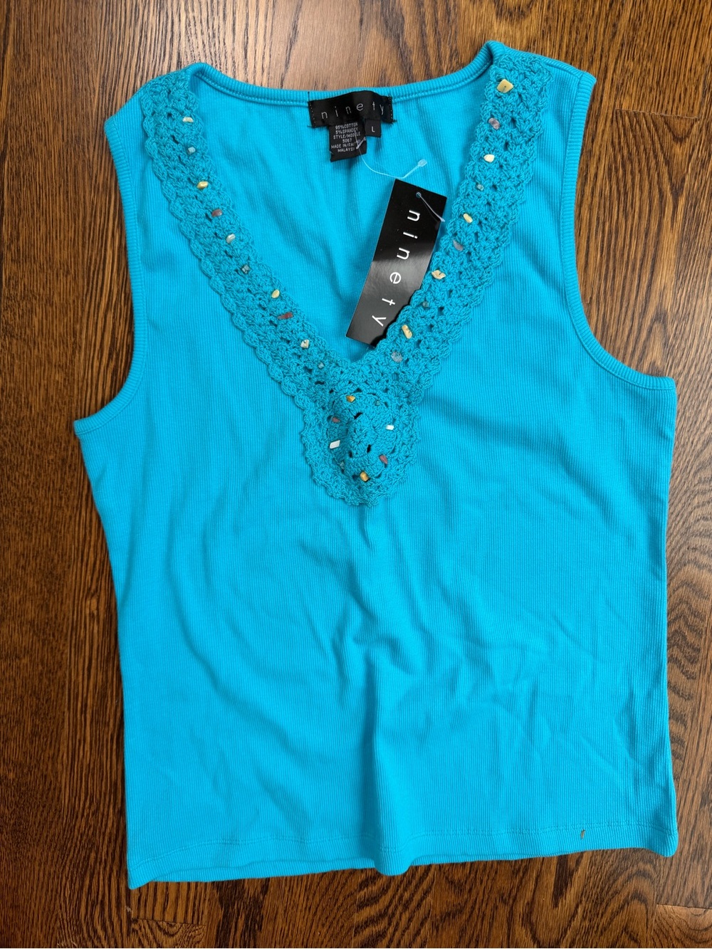NWT ninety Beaded Crochet V-Neck Ribbed Vintage Bohemian Indie Retro Y2K Tank